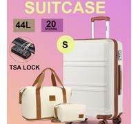 (Cream, 20 inch + travel bag) KONO 5PCS Travel Set 20/24/28 Inch ABS Hard Shell Suitcase And Duffel Bags