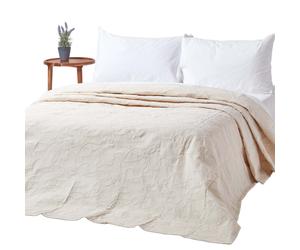 (Cream, 230 x 260 cm) Cotton Rich Floral Metelassé Pattern Bedspread
