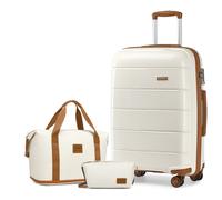 (Cream, 24 inch + bags) KONO 20/24/28 Inch Hard Shell PP Suitcase With Duffel Bag And Toiletry Bag