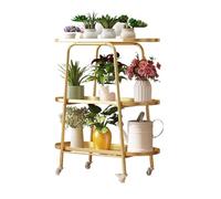Cream 3-Tier Metal Plant Stand with Wheels - Indoor/Outdoor Tiered Display Rack for Pots - Stylish Ladder Shelf for Multiple Plants - Creative Plant Holder Table