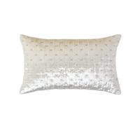 HOMESCAPES Cream Rectangular Crushed Velvet Cushion Cover with Embroidered Design Super Soft Off White Luxury Decorative Scatter Cushion 30 x 50 cm Throw Pillow for Sofa or Bed with Zip Closure