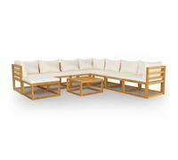 (cream, 3x corner + 4x middle + footrest + table) vidaXL Garden Lounge Set Outdoor Sofa Set with Cushions Solid Wood Acacia