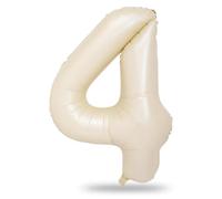 Cream 4 Balloons, 40 Inch Large Beige Foil Number Balloons Set 0-9, Self Inflating White Sand Digital 4 Helium Balloon for Boys Girls Women Birthday Anniversary Party Decorations Photo Shoot Supplies
