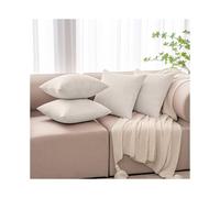 (Cream) 4 Pack Stripe Velvet Filled Cushion Covers 45x45cm- Cushion Covers with Cushion Pads Complete Set UK