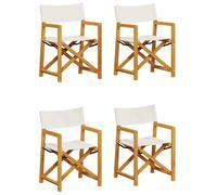 Folding Garden Chair Set of 4 Cream White Acacia Wood Fabric 54x53.5x85.5cm Deck
