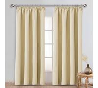 (Cream, 46" width x 54" depth (117cm x 137cm) ) Plain Blackout Curtains Ringtop & Pencil Pleat Curtains Thermal Insulated Curtain Pair with 2 Tiebacks