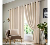 (Cream , 46" Width x 54" Drop - (117cm width x 137cm drop)) Insulated Blackout Curtains Ready Made Eyelet Curtain Panels UK