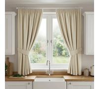 (Cream, 46" X 54" OR 117cm X 137cm) 100% Blackout Curtains Pencil Pleat Curtain Pair with Tiebacks