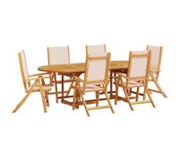 Garden Dining Set 7pc Cream Acacia Wood Textilene Extendable 160-240x100cm Fold