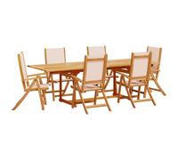 (cream, 6 piece/rectangular) vidaXL Garden Dining Set 9 Piece Table & Chair Solid Wood Acacia and Textilene