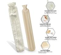 (Cream) 76cm Extra Long Hot Water Bottle with Super Soft Cover
