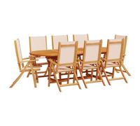 Garden Dining Set Creamy Solid Acacia Wooden Extendable Table 160-240cm 6-Seater