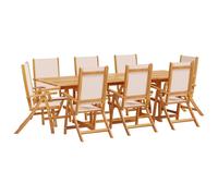 Garden Dining Set 9pc Solid Acacia Cream Extendable Table 160-240x100cm 6 Chairs