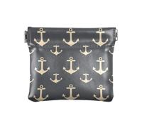 Cream Anchors on Navy Pattern Squeeze Coin Purse Pouch Change Holder PU Leather Mini Wallet Coin Pocket for Women Girls Men
