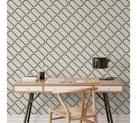 SOPHIE LAURENCE Linear Curve Wavey Lines Monochrome Minimalist Feature Wallpaper - Thick Heavy Duty Textured Paste The Paper Designer Wallpaper (Full Roll, Cream and Black)