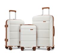 (cream and brown, 19+24+28inch) 4-Piece PP Hardshell Luggage Set-Durable Travel Suitcases