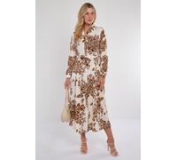 Cream and Brown Vintage Rose Print Maxi Shirt Dress Love Sunshine Brown 14
