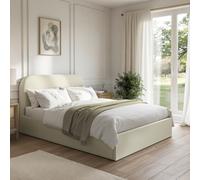 Cream and Green Striped Double Ottoman Bed With Curved Headboard - Zara