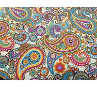 Cream and Pink Paisley Cotton Fabric Floral Print Material Upholstery Curtains Home Decor - 140cm Wide (2 METRES)