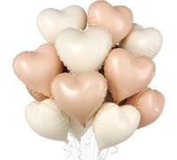 Cream Apricot Heart Balloons, 10 Pcs Beige White Caramel Foil Heart Shaped Balloon, 18 Inch Nude Neutral Balloons Helium for Engagement, Brithday, Baby Shower, Wedding, Valentines Party Decorations