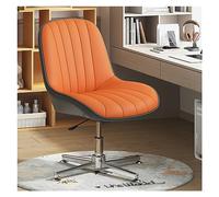 Cream Armless Office Desk Chair with No Wheels PU Leather Padded Modern Swivel Vanity Chair Ergonomic Mid Back Adjustable Wide Seat for Makeup & Computer Use