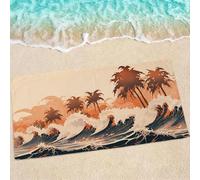 Cream Beach Towel, Large Beach Towels for Adults - Quick Dry Microfibre Towel - Super Absorbent Bath Towels for Swim Gym 150 x 75 cm - 1 Piece, Soft, Sand Free, Lightweight, Multi - Waves 0e-413