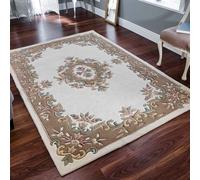 (CREAM BEIGE, 200 x 285 cm) Traditional Pure Wool Rugs Hall Runner Round Circle Half Moon Mat Small Extra Large Carpet Eco Friendly Handmade