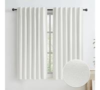 Cream Beige Blackout Linen Curtains for Small Windows 100% Light Blocking Thermal Insulated Farmhouse Boho Window Drapes for Bedroom 50 x 45 Inch Long 1 Pair Back Tab/Hook Belt/Rod Pocket