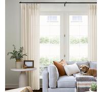 Cream Beige Pinch Pleated Linen Curtains 84 Inches Long for Living Room Flax Pleat Drapes with Hooks Rings Back Tab Farmhouse Boho Light Filtering Semi Sheer Curtains for Dining Bedroom Oatmeal Sand