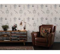 CREAM BIRDHOUSE BIRDS CLOCKS STAGS HEAD FEATURE DESIGN WALLPAPER 229011 RASCH