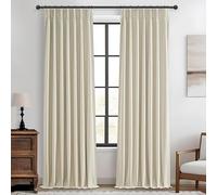 Cream Blackout Curtains & Drapes 96 Inches Long 2 Panels Set for Sliding Glass Doors, Pinch Pleated Thick Linen Blend Windows Curtain with Back Tab for Bedroom Cold Weather Thermal 40"W x 96"L