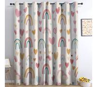 Cream Blackout Curtains Hearts Thermal Insulated Curtain - Cute Love Rainbow Privacy Window Drapes for Girls Bedroom Nursery, W 29.5" x L 65" (2 Panels) Printed Soft Noise Reducing Eyelet Curtains Set