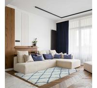 Cream Blue Geometric Shaggy Luxurious Modern Jute Backing Rug For Living Room Bedroom And Dining Room-80Cm X 150Cm