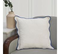 Cream & Blue Scalloped Edge Bouclette Effect Indoor Cushion (L)45Cm (W)45Cm