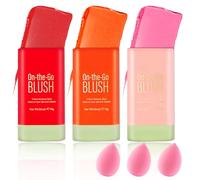 Cream Blush Sticks for Cheeks Gift Set with Makeup Sponges,Lightweight Solid Makeup Blush Stick,Waterproof Ch lusher Moisturizer Sticks,Multi-Use Face Stick Kit for Lips,Cheeks and Eyes