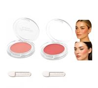 Cream Blusher Duo, Peach Pink and Coral Red, 2-Pack with 2 Applicators | Separate round cases with hinged clear lids, white sponge tips, for daily make-up routines and touch-ups away from home