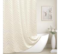 Cream Boho Fabric Shower Curtain 72 x 78 Inches, Modern Shabby Chic Textured Tufted Chevron Striped Minimalist Cloth Bathroom Shower Curtain