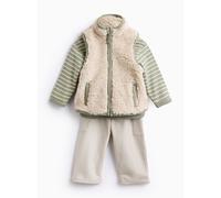 Cream Borg Gilet 3-Piece Set Up to 3 mths