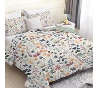 Cream Botanical Single Duvet, Reversible Coverless Green Branches Duvet Single, Anti Allergy Bed Quilt 7.5 Tog for All Seasons - 1 Soft Washable Comforter Bedding with 2 Pillowcases