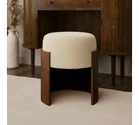 Cream Boucle and Walnut Curved Bedroom Stool