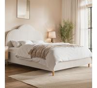 Cream Boucle Double Ottoman Bed with Legs and Scalloped Headboard - Roma
