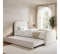 Cream Boucle Single Guest Bed with Trundle and Curved Headboard - Naomi