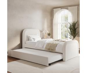 Cream Boucle Single Guest Bed with Trundle and Curved Headboard - Naomi