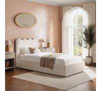 Cream Boucle Single Ottoman Bed with Scalloped Headboard - Boba