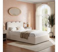 Cream Boucle Small Double Ottoman Bed with Scalloped Headboard - Boba