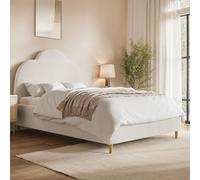 Cream Boucle Small Double Ottoman Bed with Scalloped Headboard - Roma