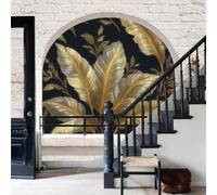 Cream Brick Wallpaper Black and golden tropical plants Rustic 3D Brick Effect NO-Self Adhesive Wallpaper for Living Room Bedroom Wall Decoration,Banana leaf and palm leaf pattern,200x140cm