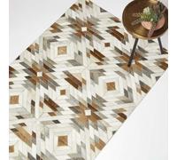 Cream & Brown Geometric Leather Rug, 90 x 150 cm