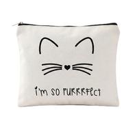 Cream Canvas Cat Face Makeup Bag with Zipper Closure - Lightweight Compact Cosmetic Pouch for Women Girls Travel Commuting Daily Use Birthday Gifts Cute Organiser Purrfect Design