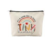 Cream Canvas Cosmetic Pouch with Rainbow Print & Inspirational Quote - Durable Organiser Bag for Teachers, Students, Travel, Makeup Brushes, Pens, Toiletries & Small Daily Essentials